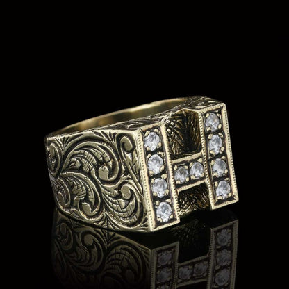Stone White Monogram H Bold Alphabet Ring