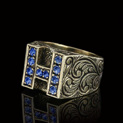 Stone White Monogram H Bold Alphabet Ring