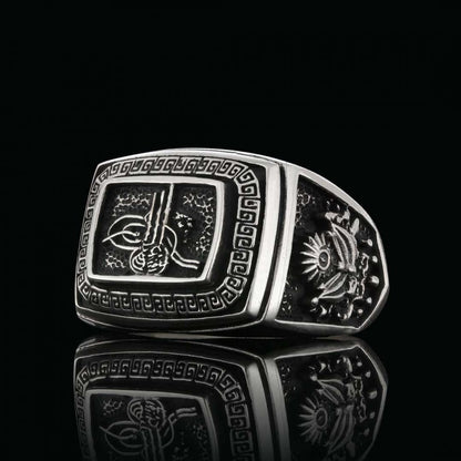 Stoneless Ottoman Tughra 925 Sterling Silver Ring Men