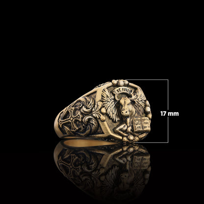 Taurus Of Saint Luke Apostle Evangelist Wings Signet Ring, 925 Sterling Silver Evangelist Winged Bull Symbol Ring, Christian Ring