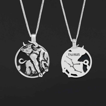 Taurus Pendant, Sterling Silver Taurus Necklace, Handmade Taurus Jewelry, Horoscope Taurus Necklace