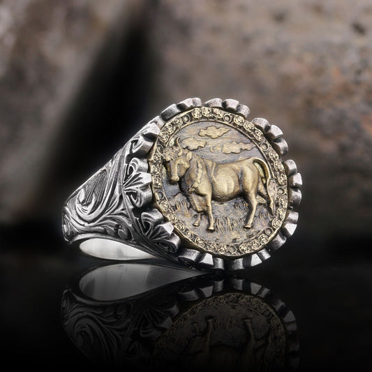 Taurus Sign Ring, 925 Sterling Silver Taurus Sign Ring