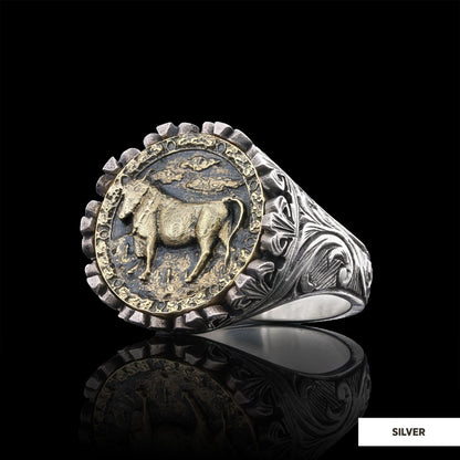 Taurus Sign Ring, 925 Sterling Silver Taurus Sign Ring