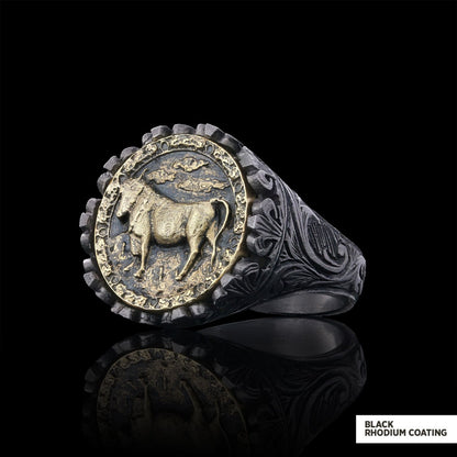 Taurus Sign Ring, 925 Sterling Silver Taurus Sign Ring