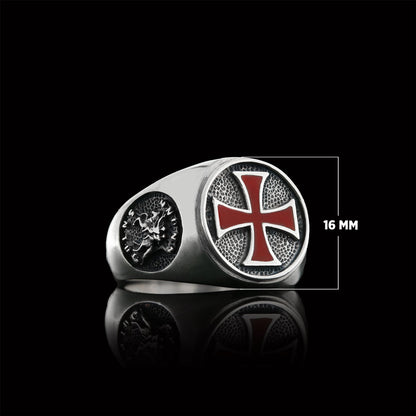 Templar Cross Masonic Ring, Round Signet Mason Ring