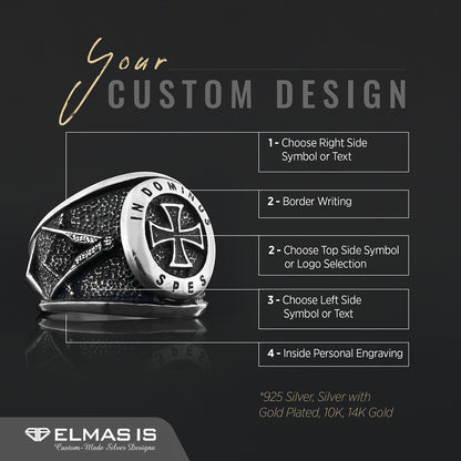 Templar Cross Silver Masonic Ring, Unique Embellished Design for Master Masons