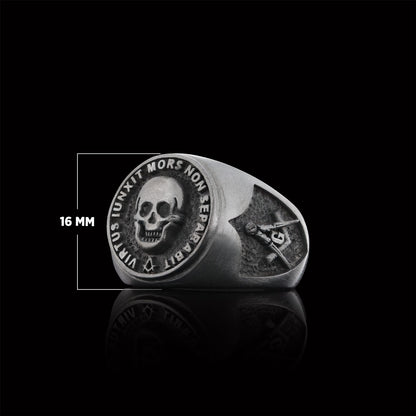 The Skull Masonic Ring, Handcrafted Sterling Silver Mason Ring, Elegant Masonic Ring
