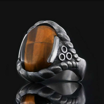 Tiger Eye Stone Ring Silver Men 925 Sterling