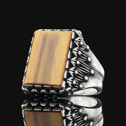 Tiger Eye Stone Silver Men Ring