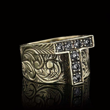 Unique Design Handmade Monogram T Bold Alphabet Ring