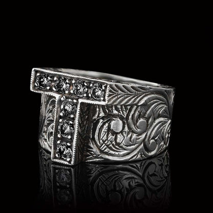 Unique Design Handmade Monogram T Bold Alphabet Ring