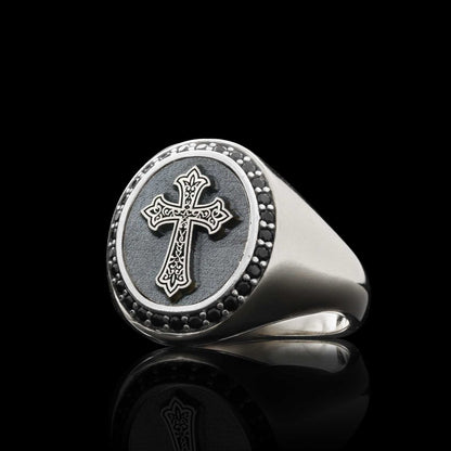 Unique Design Oval Sterling Silver Christian Cross Women Ring