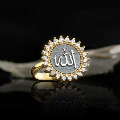 Unique Design Round Stone Allah Islamic Sterling Silver Women Ring
