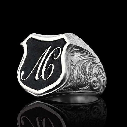 Unique Design Silver Motif A - C Letter Monogram Ring