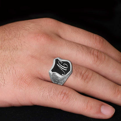 Unique Design Silver Motif A - C Letter Monogram Ring