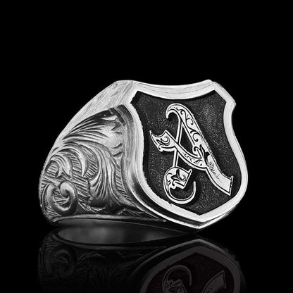 Unique Design Silver Motif A Letter Monogram Ring