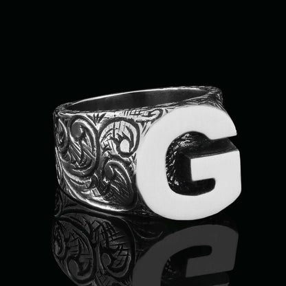 Unique Design Sterling Silver Letter  G Ring