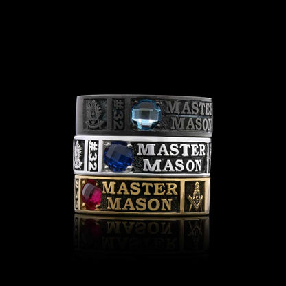 Unique Design Sterling Silver Master Mason Class Band Ring