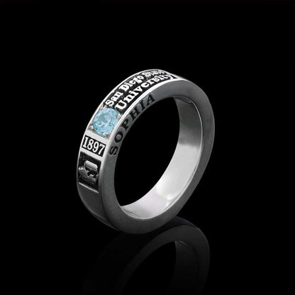 Unique Design Sterling Silver San Diego State University Class Band Ring