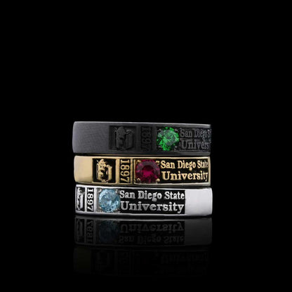 Unique Design Sterling Silver San Diego State University Class Band Ring