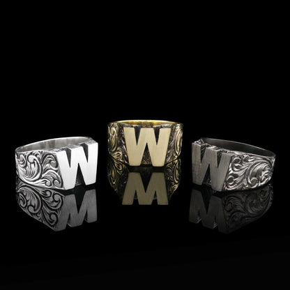 W Letter Monogram 925 Sterling Silver Women Ring
