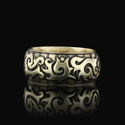Classical Motif Embroidered Silver Wedding Ring