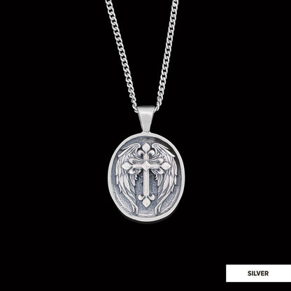 Winged Cross Necklace, Christian Jewelry, Gold Plated Cross Pendant, Religious Accessory, Crucifix Gift Necklace