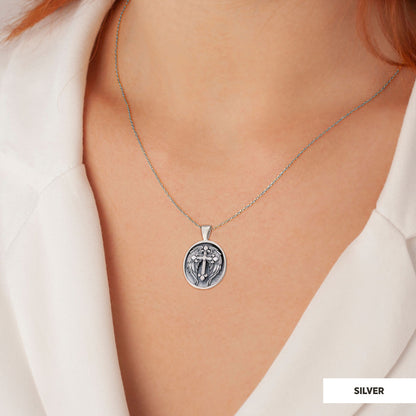 Winged Cross Necklace, Christian Jewelry, Gold Plated Cross Pendant, Religious Accessory, Crucifix Gift Necklace
