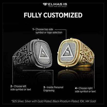 Yod Symbol Masonic Ring, Mason Jewelry, Custom Mason Ring, Special Masonic Ring