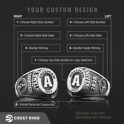 Handmade University Ring, Custom High School Graduation Ring, Class Ring, College Class Ring